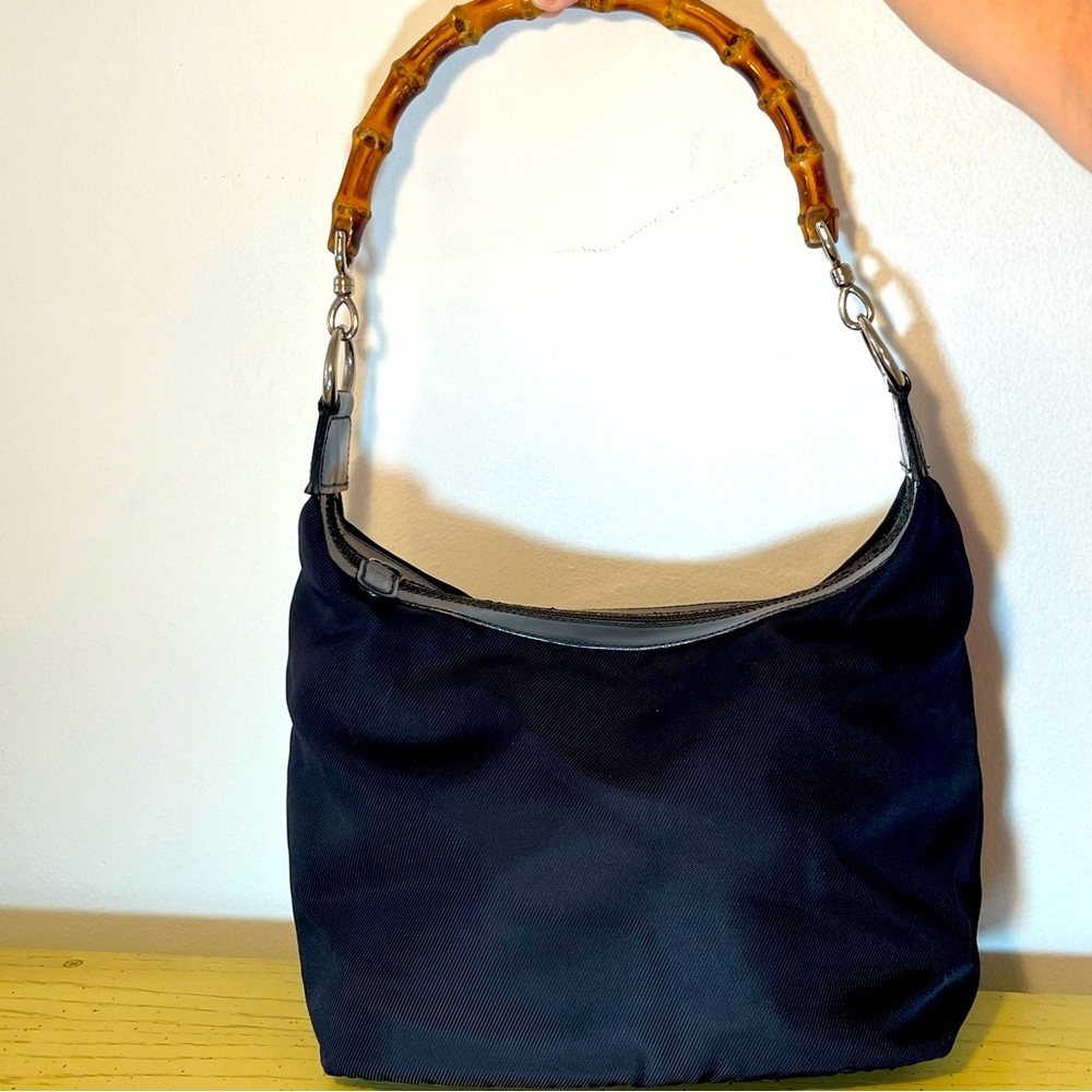 Gucci Nylon Hobo Black with Bamboo Handle